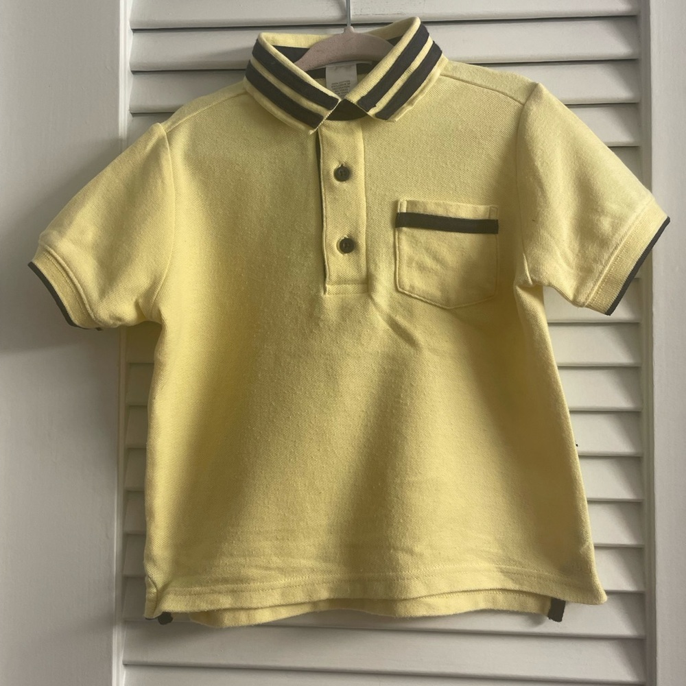 Janie & Jack Classic Pique Polo in Yellow w/Navy Trim & Details.EUC. Size 18/24M